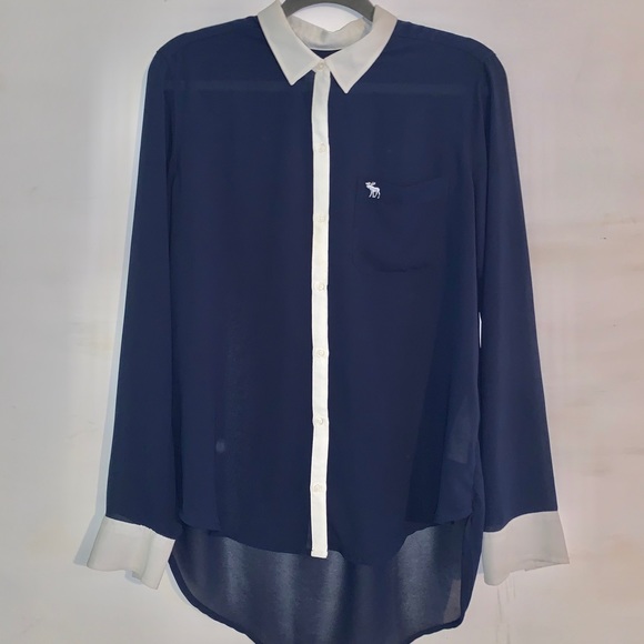 Abercrombie Blue & White Sheer Button Up - Picture 3 of 8